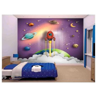 Imagem de Papel De Parede Infantil Planetas Foguete Lua Azs185 - Você Decora