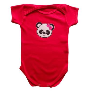 Imagem de Body Bebê Manga Curta Panda Laço Rosa  - Generic, G, Vermelho