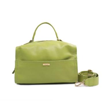 Imagem de Bolsa feminina de couro  verde oliva Andressa - Bolsa de couro transve