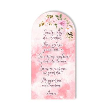 Imagem de Painel Romano Tecido Veste Fácil Oração Santo Anjo Rosas Aquarela Flor