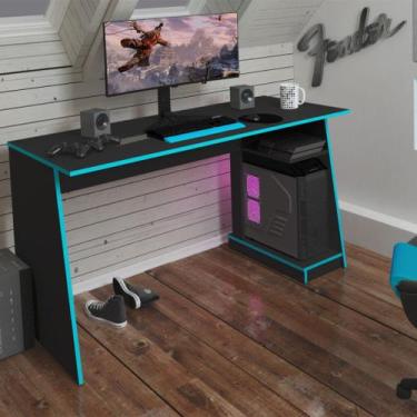 Imagem de Mesa Gamer Tank Preto e Azul Zaile emobilia - Metta Mobili