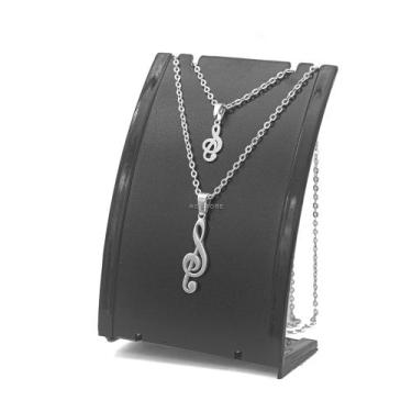 Imagem de Colar duplo de clave do sol musica símbolo em aço inox prata prateada 