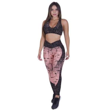 Imagem de Conjunto Legging Recortes Cós Transpasse e Top Cruzado Costas Fitness 