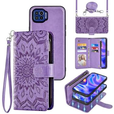 Imagem de Capa de celular para Moto One 5G/One5G UW/Moto G G5 Plus carteira magnética destacável com protetor de tela alça transversal alça flip porta-cartões Motorola One Lite XT2075-1 roxo
