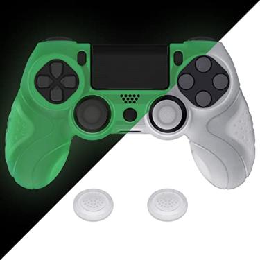 Imagem de PlayVital Guardian Edition Brilha no Escuro - Capa de silicone para controle ergonômico macio antiderrapante verde para ps4, película protetora de borracha com tampas de joystick para ps4 Slim/Pro