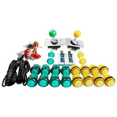 Imagem de Easyget Peças LED Arcade DIY 2X Codificador USB Zero Delay + Joystick de 2 x 8 vias + 20 botões de pressão iluminados por LED para Mame Jamma Arcade Project Amarelo + Conjuntos de Kit Verde