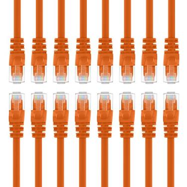 Imagem de GearIT Pacote com 16, cabo de patch Ethernet Cat5e de 14 metros - cabo de rede LAN de computador RJ45 sem fecho, laranja - compatível com interruptor de 16 portas POE 16 portas Gigabit