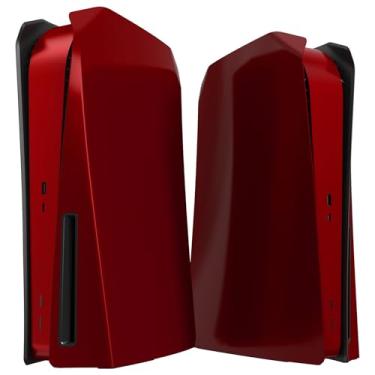 Imagem de eXtremeRate Capa de substituição eXcover superior inferior compatível com PS5 Console Disc Edition, placa frontal vermelha escarlate capa traseira compatível com PS5 Console Disc Version - Sem console