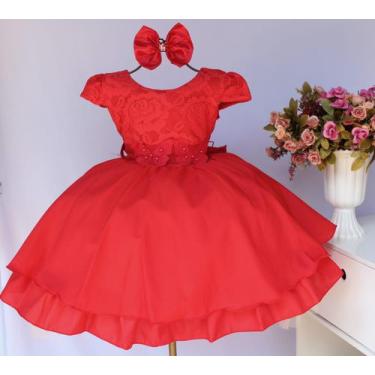 Imagem de Vestido Infantil Vermelho Borboleta Luxo E Tiara - pingo de gente, 2