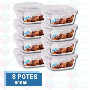 Imagem de 8 Pote Marmita 800ML Quadrado c/ Tampa Vidro Resistente - QUALITY HOUS