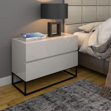 Imagem de Mesa Cabeceira 2 Gavetas  para Cama Casal com Pés de Ferro Estilo Indu