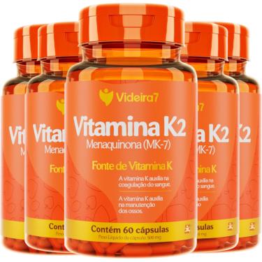 Imagem de Kit Com 5 Vitamina K2 Menaquinona Mk-7 1 Cápsula Ao Dia 100% Idr Total 300 Cápsulas - Videira7