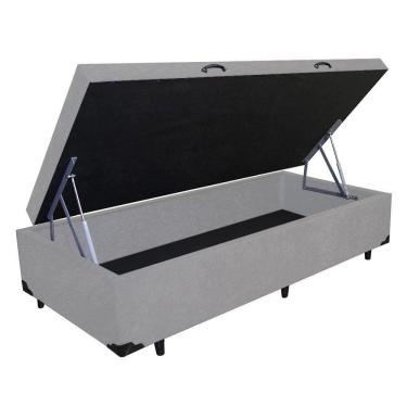 Imagem de Base Cama Box Baú Blindado Solteiro Couro Sintético Cinza 43x88x188