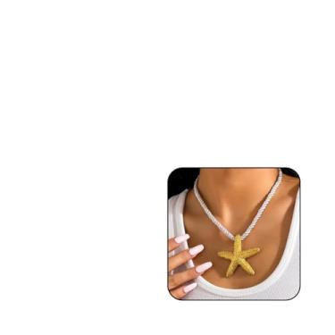 Imagem de Ymimanchil Colar de estrela do mar feminino boho praia colar de verão surfista neclace estrela do mar colar com pingente, Metal, Sem Pedra Preciosa