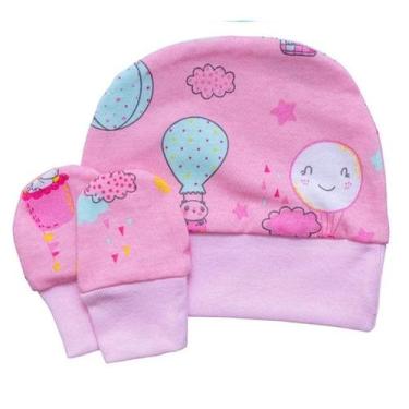 Imagem de Kit bebe touca + luvas 100% algodão baby joy bublim