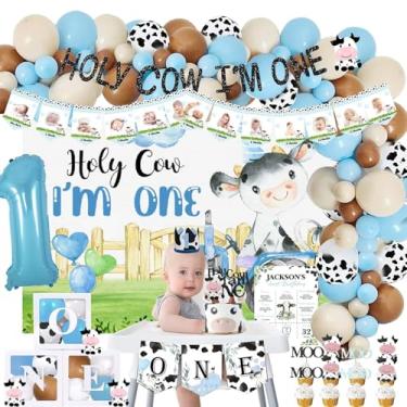 Imagem de Hombae 118 Peças Decorações De Aniversário De Uma Vaca Sagrada, Menino, Vaca, Decorações De Primeira Festa, Cenário, Balão, Guirlanda, Foto Mensal, Cadeira Alta, Banner, Bolo, Cupcake, Topper, Caixa D