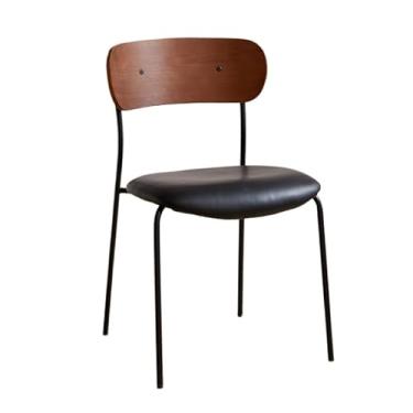 Imagem de XINCHANG Cadeira de jantar moderna de madeira com moldura de ferro - empilhável, confortável e design que economiza espaço (almofada de assento preta)