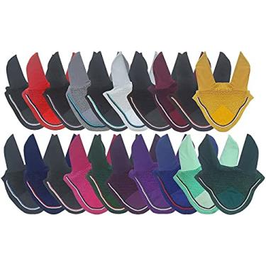 Imagem de Touca de cavalo mosca dupla tubulação orelha rede mosca máscara respirável algodão crochê cavalo aderência (COB, preto 3)