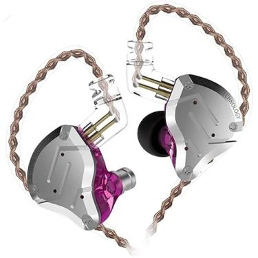 Imagem de KZ ZS10 Pro IEM Fones de ouvido com cancelamento de ruído com fio, 4BA+1DD 5 fones de ouvido intra-auriculares de metal HiFi com placa frontal de aço inoxidável, cabo destacável de 2 pinos (roxo, sem