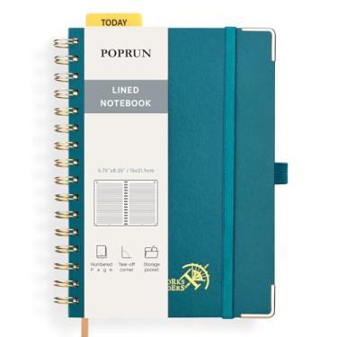 Imagem de POPRUN Caderno de diário espiral forrado [A5-14,75" x 21,5 cm] - Papel grosso 120 g/m², 141 páginas numeradas, caderno pautado universitário para homens e mulheres com bolso, abas de índice, 8 folhas