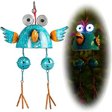 Imagem de GDF Sinos de Vento Solares de Galo para Exterior, Decoração Engraçada de Galinha para Pátio Externo, Varanda Ou Quintal, Decoração de Galo, Presente para Mulheres, Mãe, Avó, Unissex (Azul)