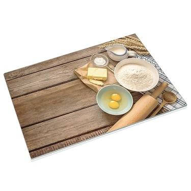 Imagem de JAMBALAY Tábua de corte de vidro temperado, 25,4 x 35,5 cm para cozinha, pode ser lavada na lava-louças com pés de borracha, resistente a arranhões, resistente ao calor, à prova de estilhaçamento, padrão de farinha