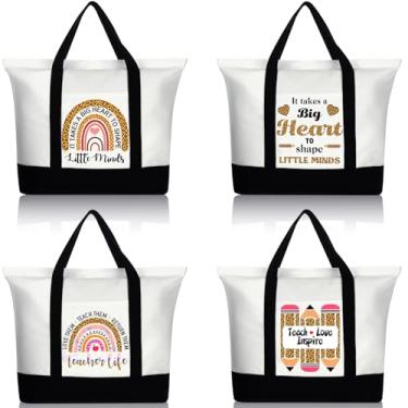 Imagem de Mixweer 4 peças de presente de apreciação de professores bolsas de lona para professores bolsas de presente para professores para mulheres presentes de Natal material escolar (estilo arco-íris elegante)