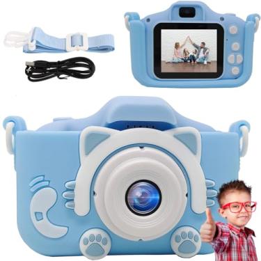 Imagem de Máquina Fotográfica Infantil Câmera Digital Filma HD com Jogos Divertidos Portátil Gatinho Fofa Recarregável (Azul Gatinho)
