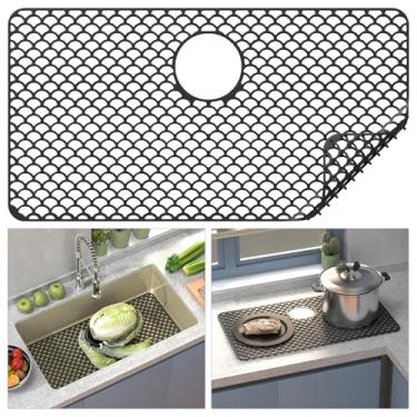 Imagem de Toovem Protetores de pia de silicone para pia de cozinha, 71 cm x 38 cm Kithchen Tapetes de pia para pia de porcelana de aço inoxidável com ralo traseiro - Preto