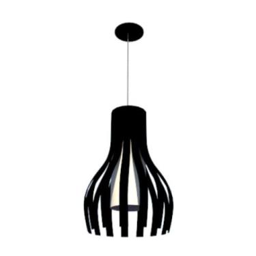 Imagem de Lustre Pendente Ripado 34cm 1xE27 Em Madeira - FOXLustres, Preto