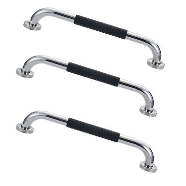 Imagem de Barra de Apoio 30cm Inox Suporte Antiderrapante Kit 3 unidades Banheiro Box Gestante Idoso Cadeirante Criança Segurança