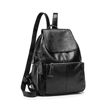 Imagem de Mochila Feminina De Couro Genuíno Com Zíperes De Grande Capacidade Preta Mochila Escolar Bolsa De Viagem Feminina