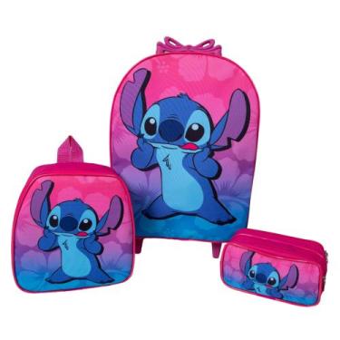 Imagem de Kit Mochila Escolar Infantil Carrinho - Stitch - DB