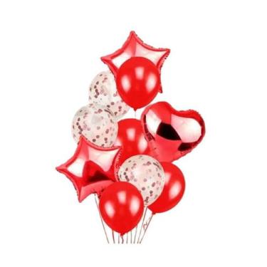 Imagem de Kit Buquê Balão Metalizado 12 e Estrela 18 Vermelho - 10 un - PB Festa