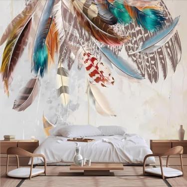Imagem de Lcythiazole Papel de parede de penas de tamanho personalizável - papel de parede artístico, mural de papel de parede 3D, papel de parede de penas de pássaro, descasque e cole, para quarto e escritório