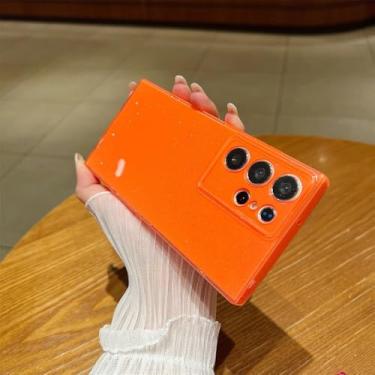 Imagem de Capa de silicone com glitter fluorescente para Samsung Galaxy S24 S23 Plus S23 Ultra à prova de choque e proteção total, laranja, para S24 Ultra