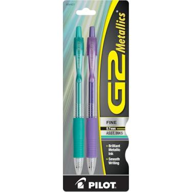 Imagem de PILOT G2 Metallics Canetas de gel recarregáveis e retráteis, ponta fina, tintas de cores sortidas, pacote com 2 (34401)