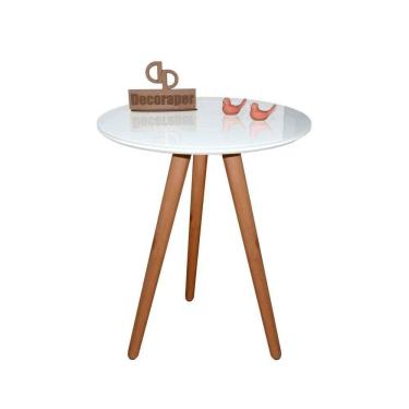 Imagem de Mesa De Canto Pés Palito Amadeirado Com Tampo Vidro 70cm Branco 60cm