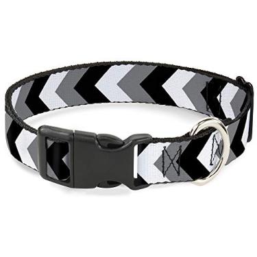 Imagem de Buckle-Down Coleira com clipe de plástico - Chevron branco/cinza/preto - 3,8 cm de largura - serve para pescoço de 40,6 a 58,4 cm - Médio