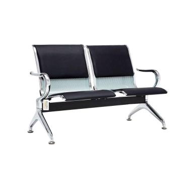 Imagem de Cadeira Longarina Com Est Cromada 2 Lugares Preto