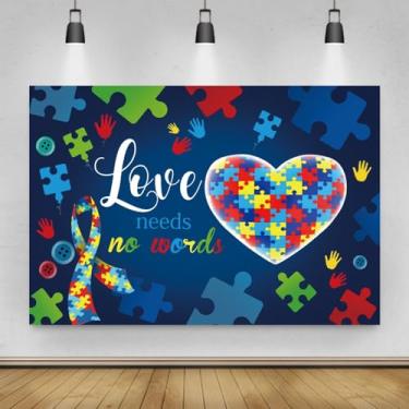 Imagem de DORCEV 2,4 x 1,8 m de conscientização do autismo, faixa de fundo para fotos de conscientização do autismo, suprimentos para casa, amor, necessidades, sem palavras, aceitar entender o amor, abril, peça
