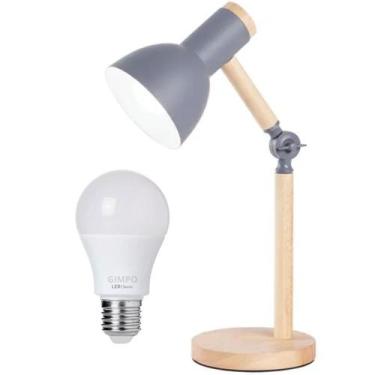 Imagem de Luminária Mesa Abajur 45Cm Articulada Retrô Madeira Gimpo, Bivolt