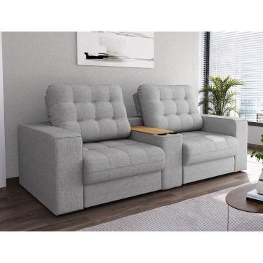 Imagem de Sofá 263cm Retrátil e Reclinável 2 Lugares com Console Cooler Choloma Espresso Móveis Cinza Médio