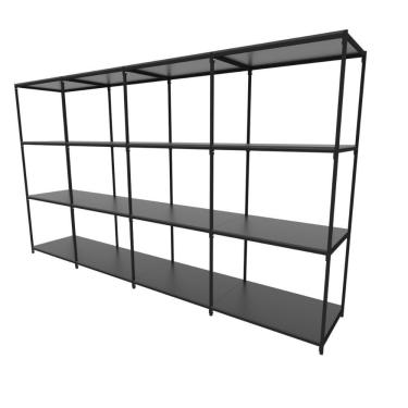 Imagem de Praleira De Aço Reforçada Mini Porta Pallet 200x60x90 Estante Estoque Bandeja Preta 4 Módulos Conjugados