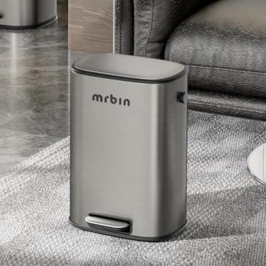 Imagem de MRBIN Lixeira De Banheiro Aço Inoxidável Com Tampa, 12L / 3,2 Galões, Cesto Lixo Metal Fecho Suave, Balde Pequeno Pedal, Eclipse-Cinza Para Quarto, Banheiro, Cozinha, Trail
