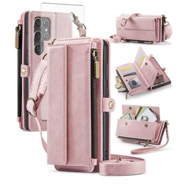 Imagem de Capa de telefone para Samsung Galaxy S24 Ultra 5G Capa carteira com zíper com protetor de tela e alça transversal alça flip bloqueio RFID suporte para cartão celular S24Ultra 24S S 24 24Ultra feminino