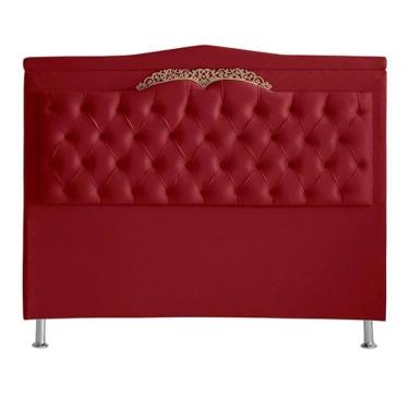 Imagem de Cabeceira De Cama Barcelona Queen 160 Cm Capitonê Retro Botão Encapados Suede Vermelho Do Lar Móveis