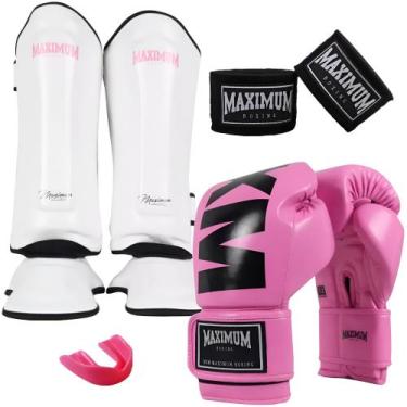 Imagem de Kit Muay Thai Feminino Maximum - Luva Muay Thai Mxm Rosa + Caneleira M