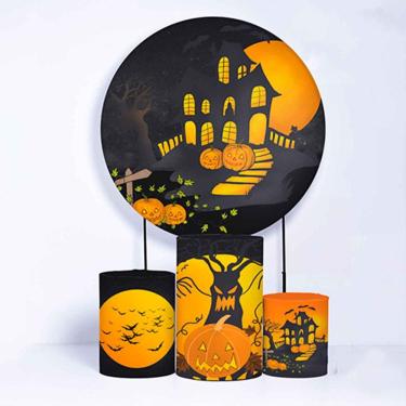 Imagem de Kit Painel de Festa Redondo de 1,50m e Trio de Cilindros Halloween - Fera Print