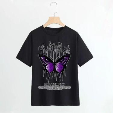 Imagem de Camisa camiseta básica streetwear "Borboleta roxa BUTTERFLY" - loja di